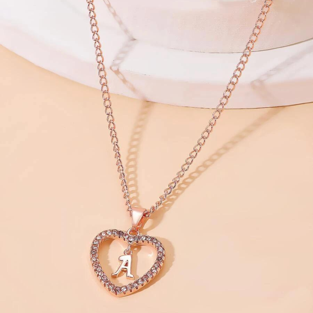 Heart Initial Crystal Necklace - Necklace with Heart Initial Pendant