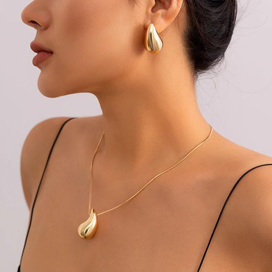 Large Water Drop Necklace - Gold Necklace with Water Drop Pendant
