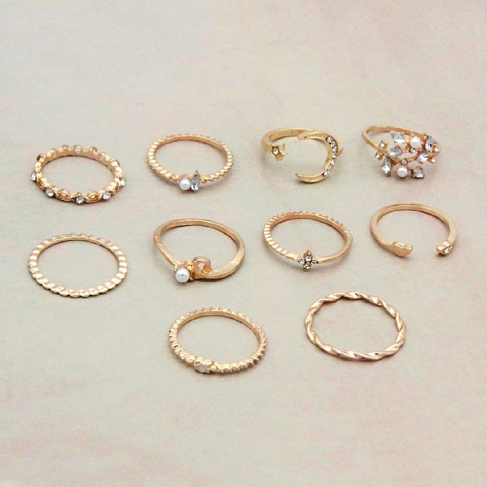 Moon and Star - Fashion Ring Set of 10 Pieces