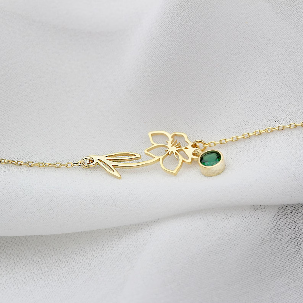 Birthday Flower Bracelet - Bracelet with Birthstone and Flower