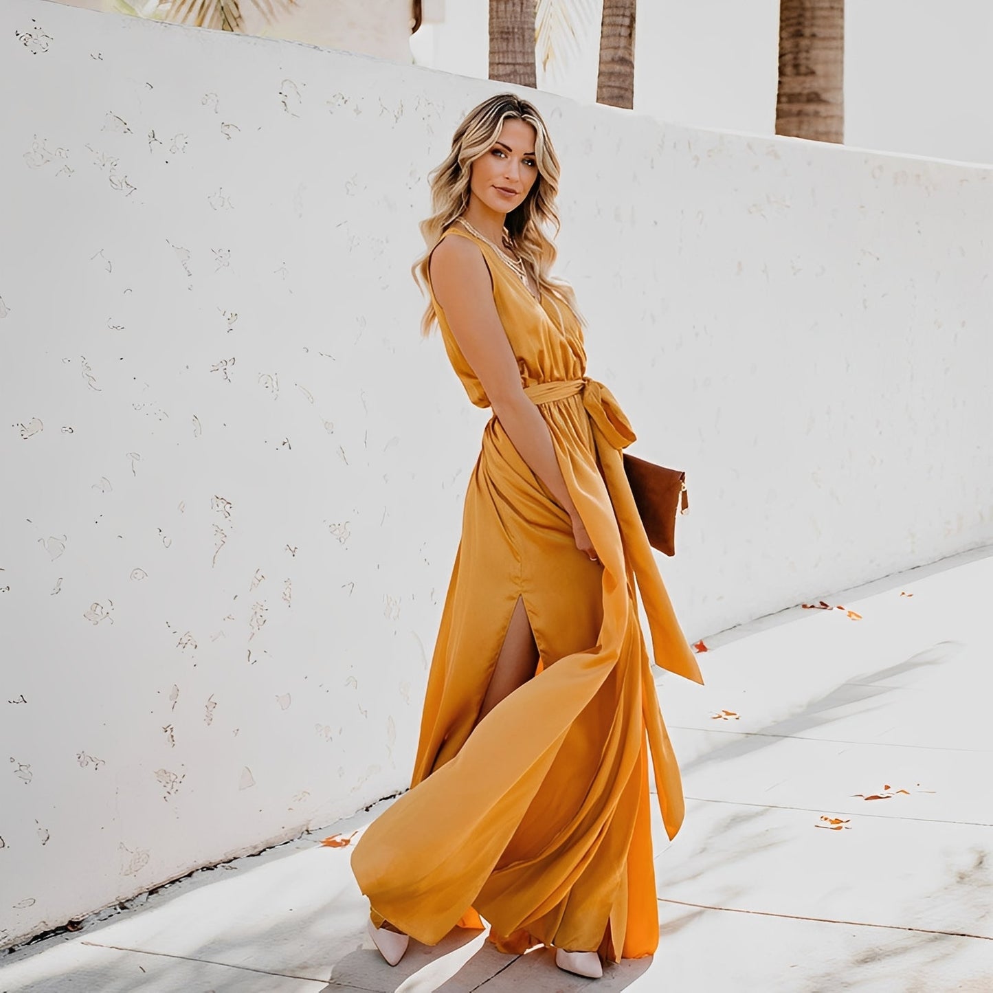 Jamie - Stylish women's long dress with a side slit
