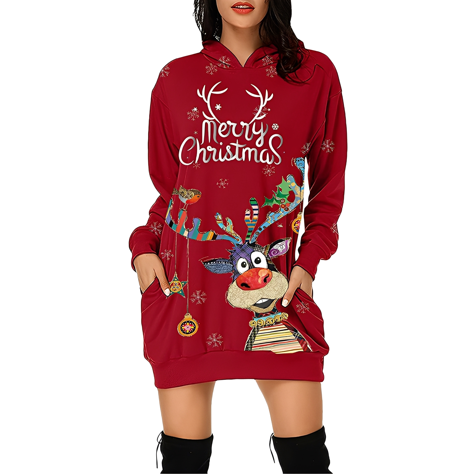 Georgia - Stylish Christmas dress with hood for women