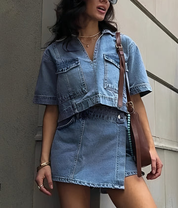 Tilly - Top and Skirt Denim Set
