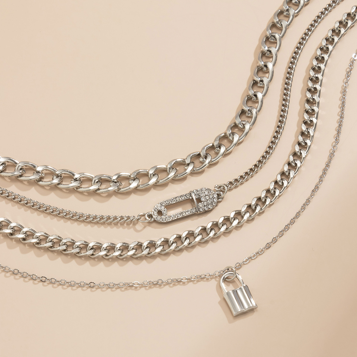 4pcs Necklace - Retro Pin Chain Set