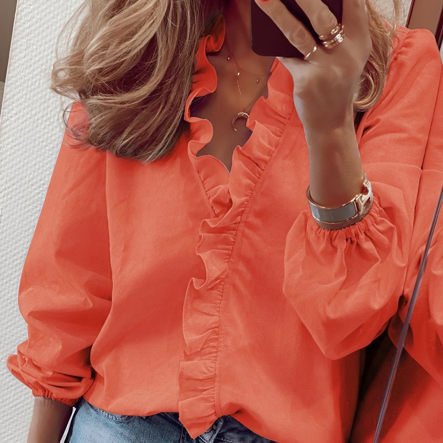 Martha - Stylish ruffle blouse with V-neck for women