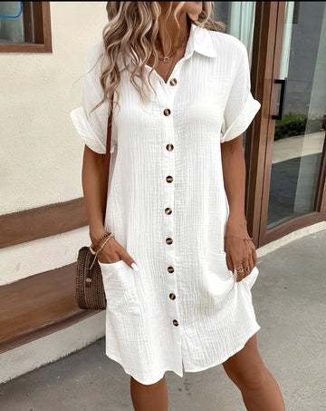 Shelley - Comfortable shirt dress with button placket for women
