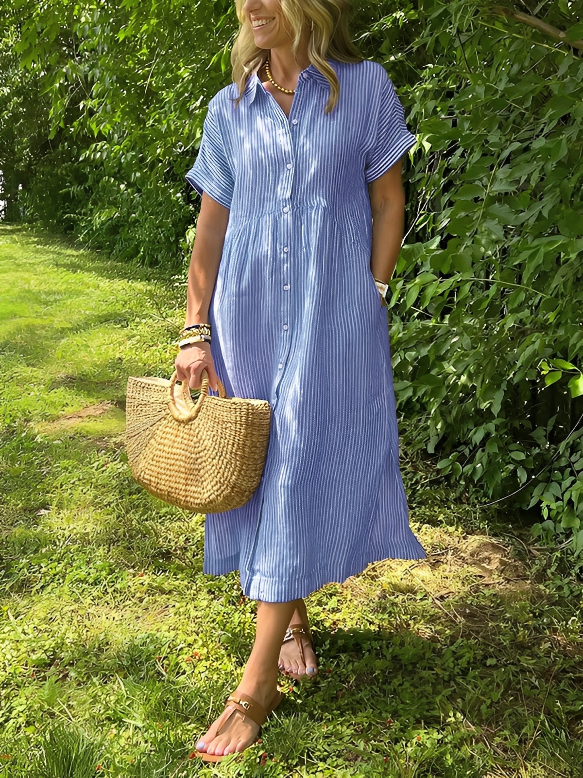 Alana - Casual striped shirt dress for women