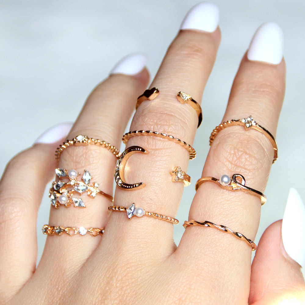 Moon and Star - Fashion Ring Set of 10 Pieces