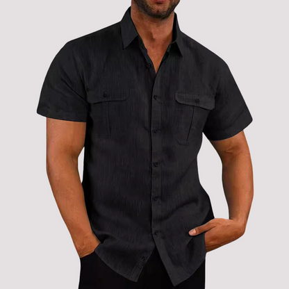 Aaron - Stylish short-sleeve shirt with button placket for men