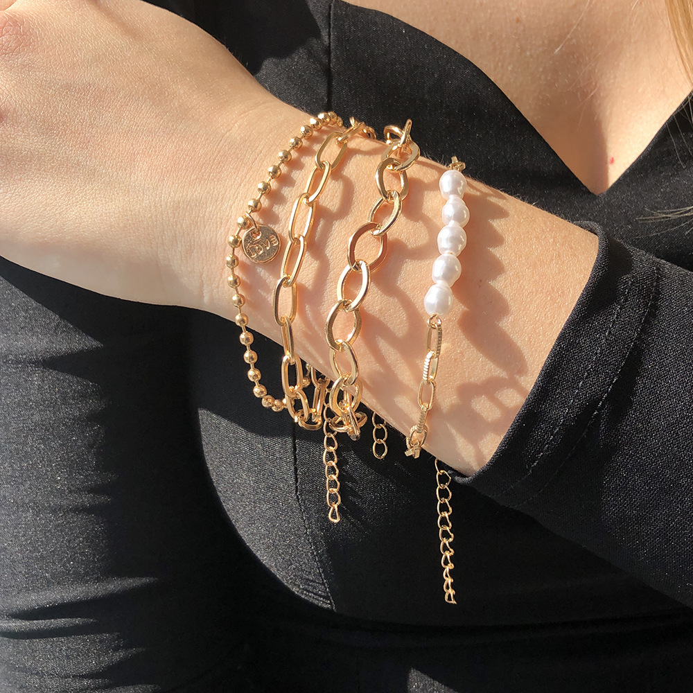 Golden Pearl Bracelet Set of 3 Pieces - Great Chain Set