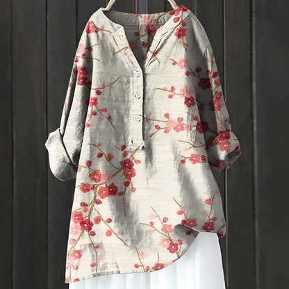Annie - Stylish floral blouse with partial buttons for women