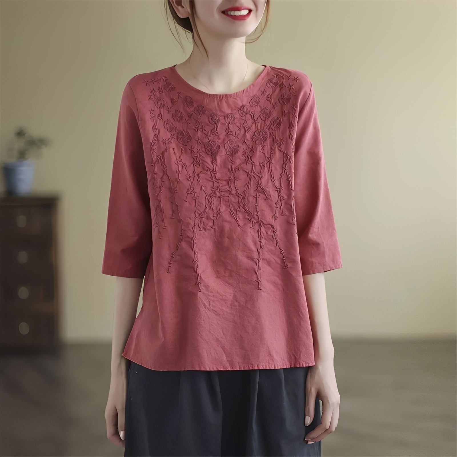 Amelia - Stylish embroidered blouses with half sleeves for women