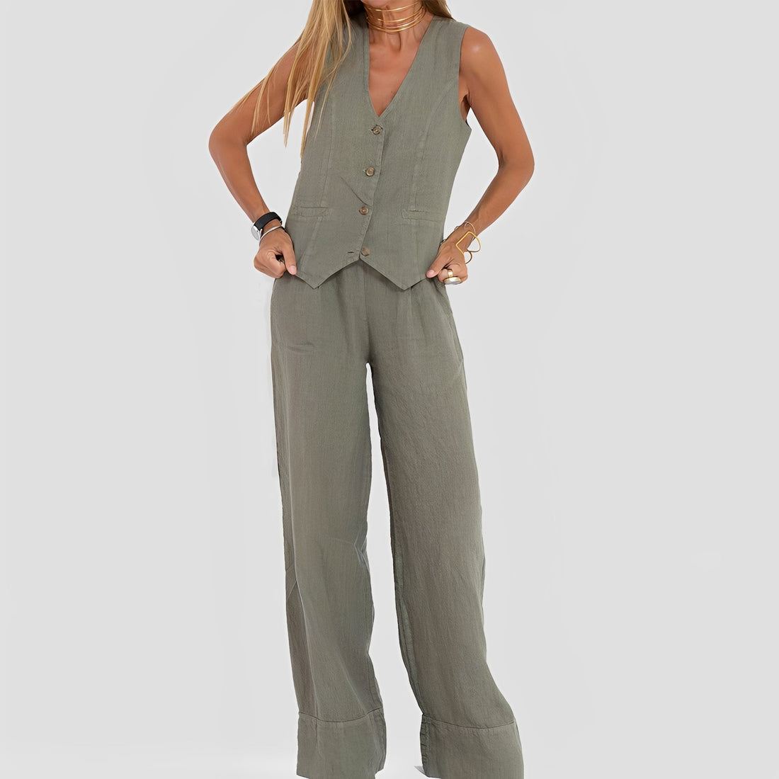 Joan - Casual, sleeveless set with wide legs for women