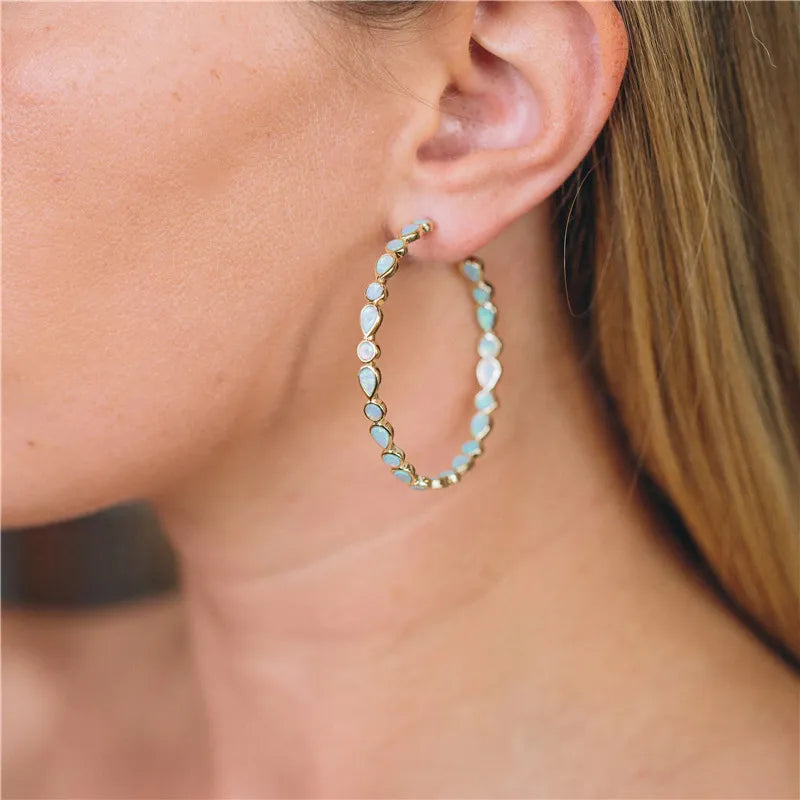 Luminous Elegance - Blue Opal and Gold Earrings