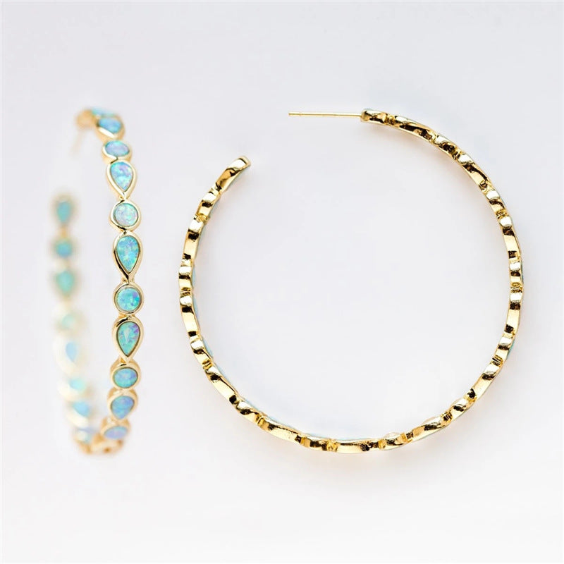 Luminous Elegance - Blue Opal and Gold Earrings