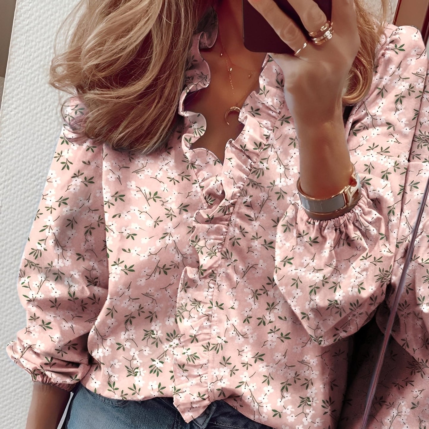 Martha - Stylish ruffle blouse with V-neck for women