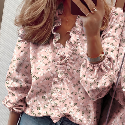 Martha - Stylish ruffle blouse with V-neck for women