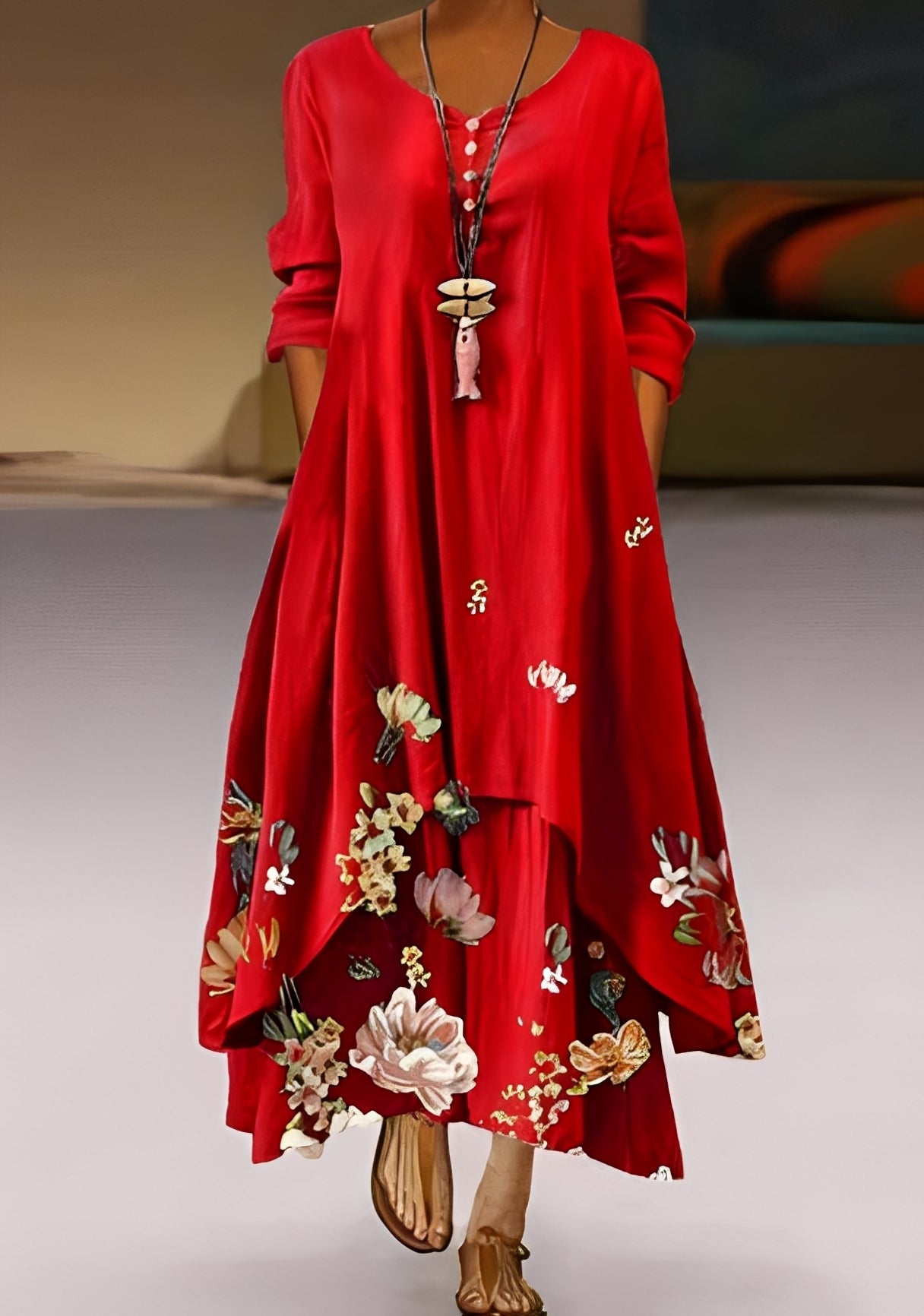 Belle - Stylish, loose-fitting dress with print for women