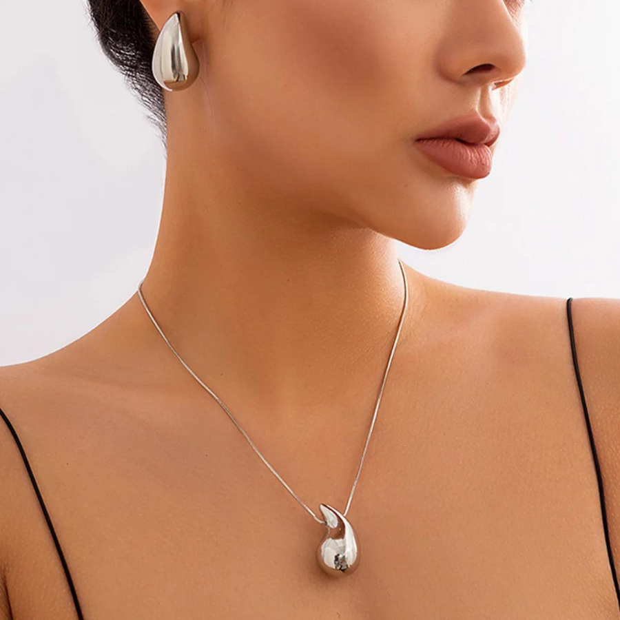 Large Water Drop Necklace - Gold Necklace with Water Drop Pendant