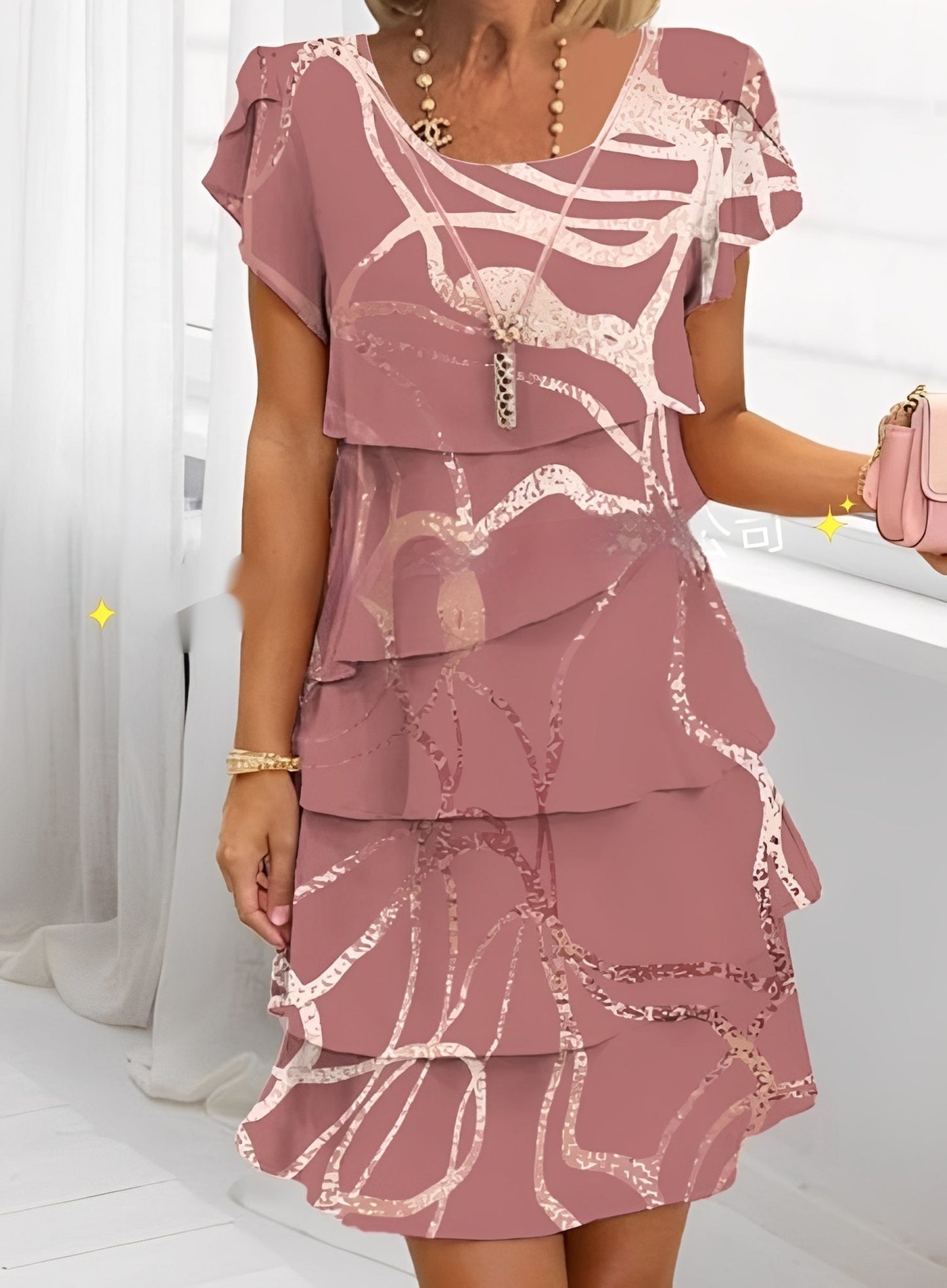 Caroline - Stylish Short Sleeve Ruffle Dress for Women