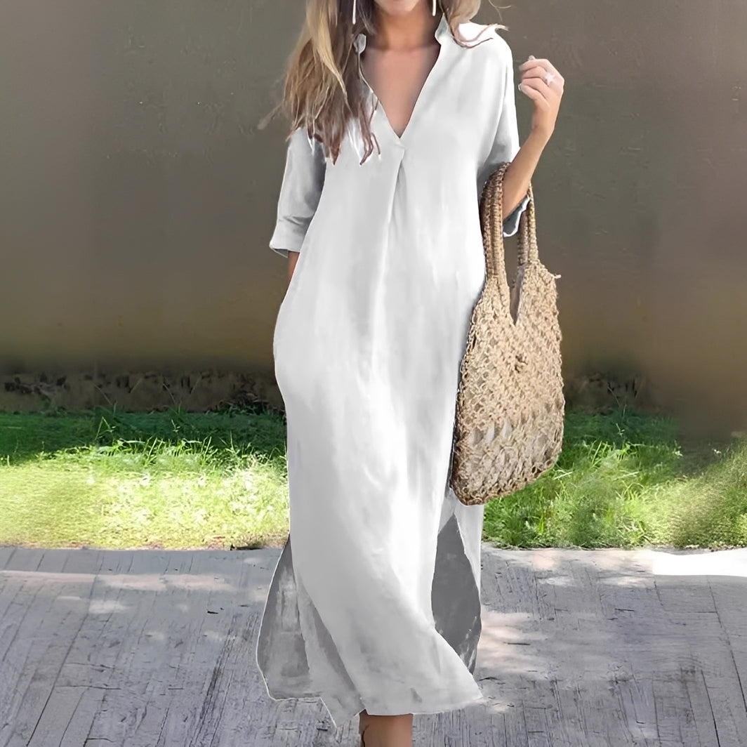 Lucie - Women's casual dress with V-neck and relaxed fit