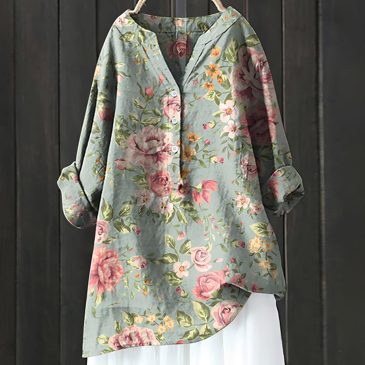 Annie - Stylish floral blouse with partial buttons for women