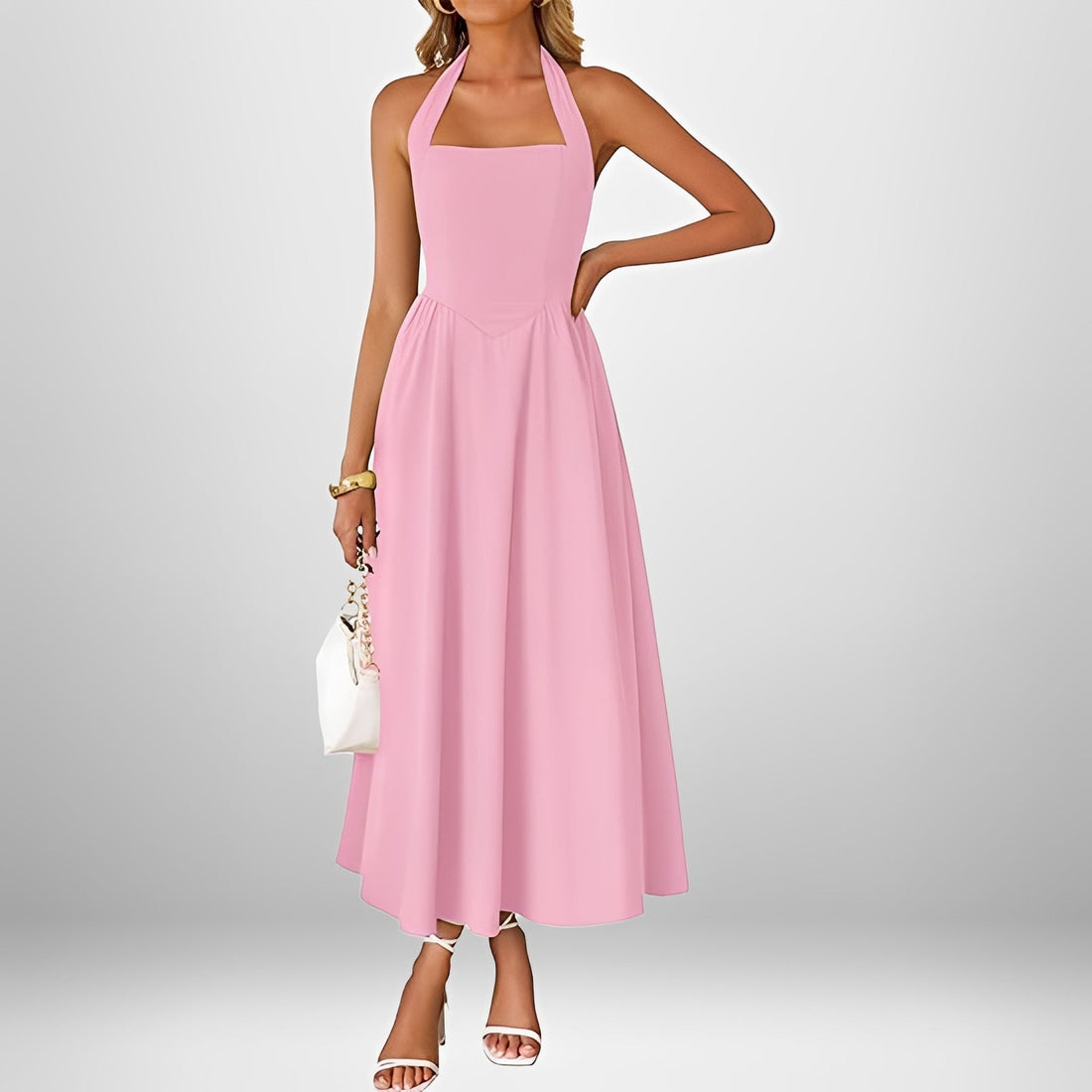 Joanna - Chic Halter Neck Midi Dress