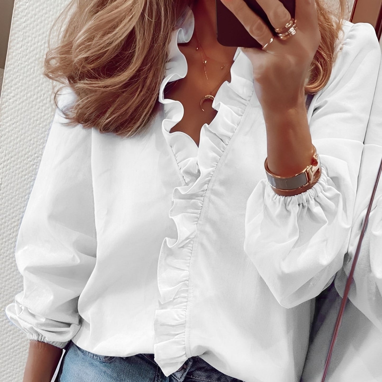 Martha - Stylish ruffle blouse with V-neck for women