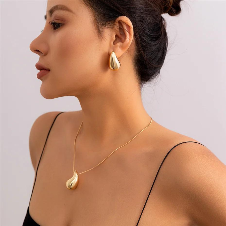 Large Water Drop Necklace - Gold Necklace with Water Drop Pendant