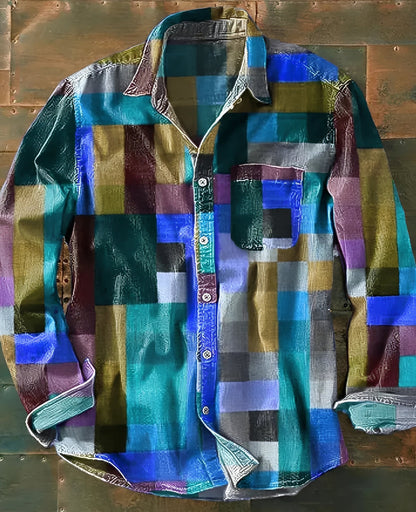 Theo - Classic Long Sleeve Shirt with Pattern for Men