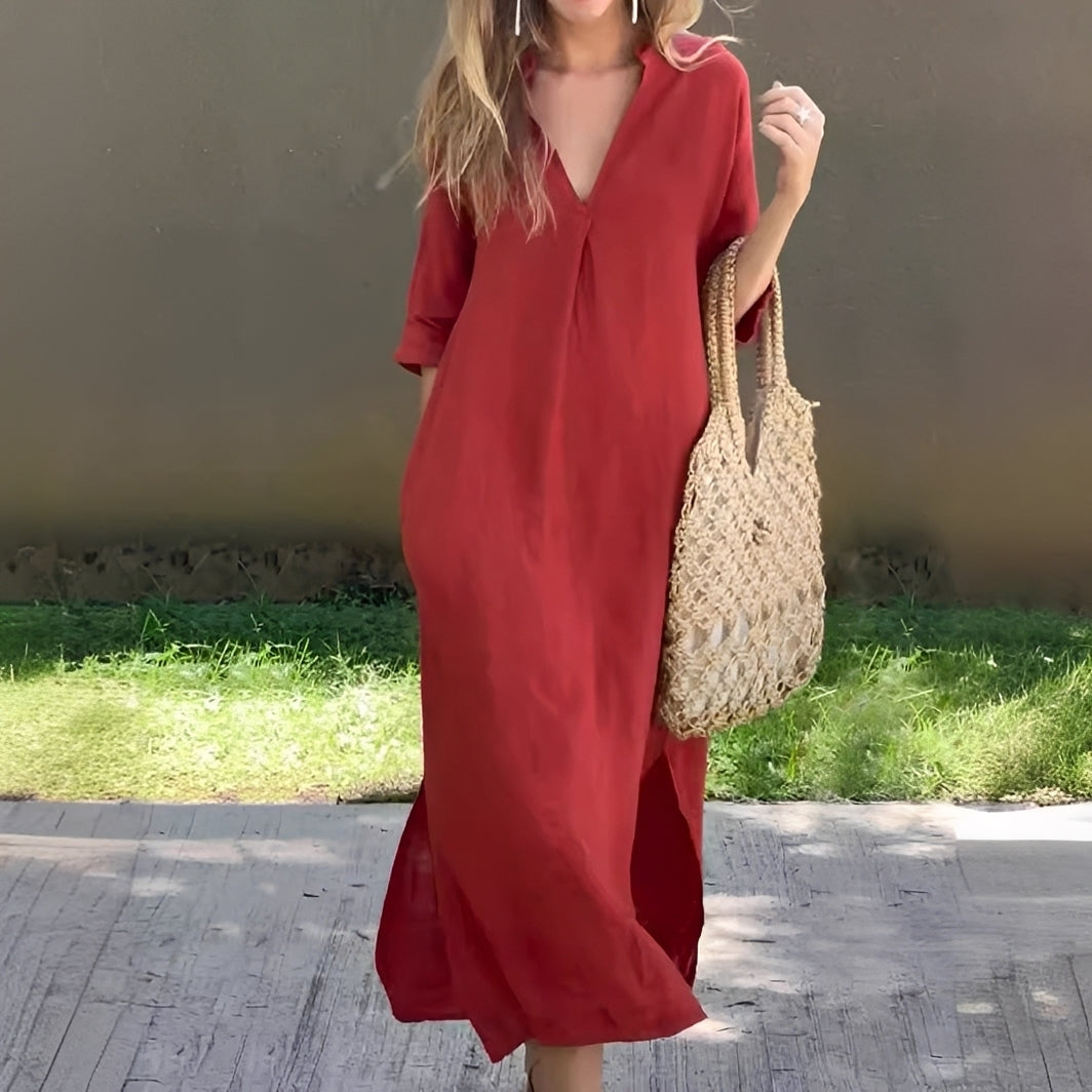 Lucie - Women's casual dress with V-neck and relaxed fit