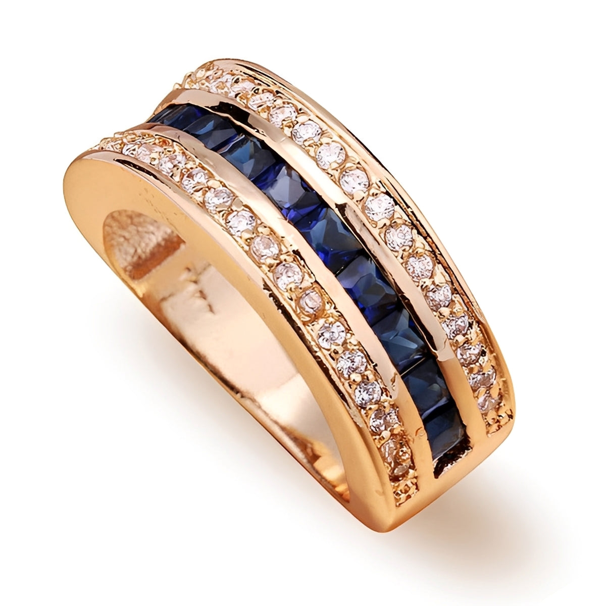 Ronan – Square Men's Ring with Crystals and Gold Sapphire