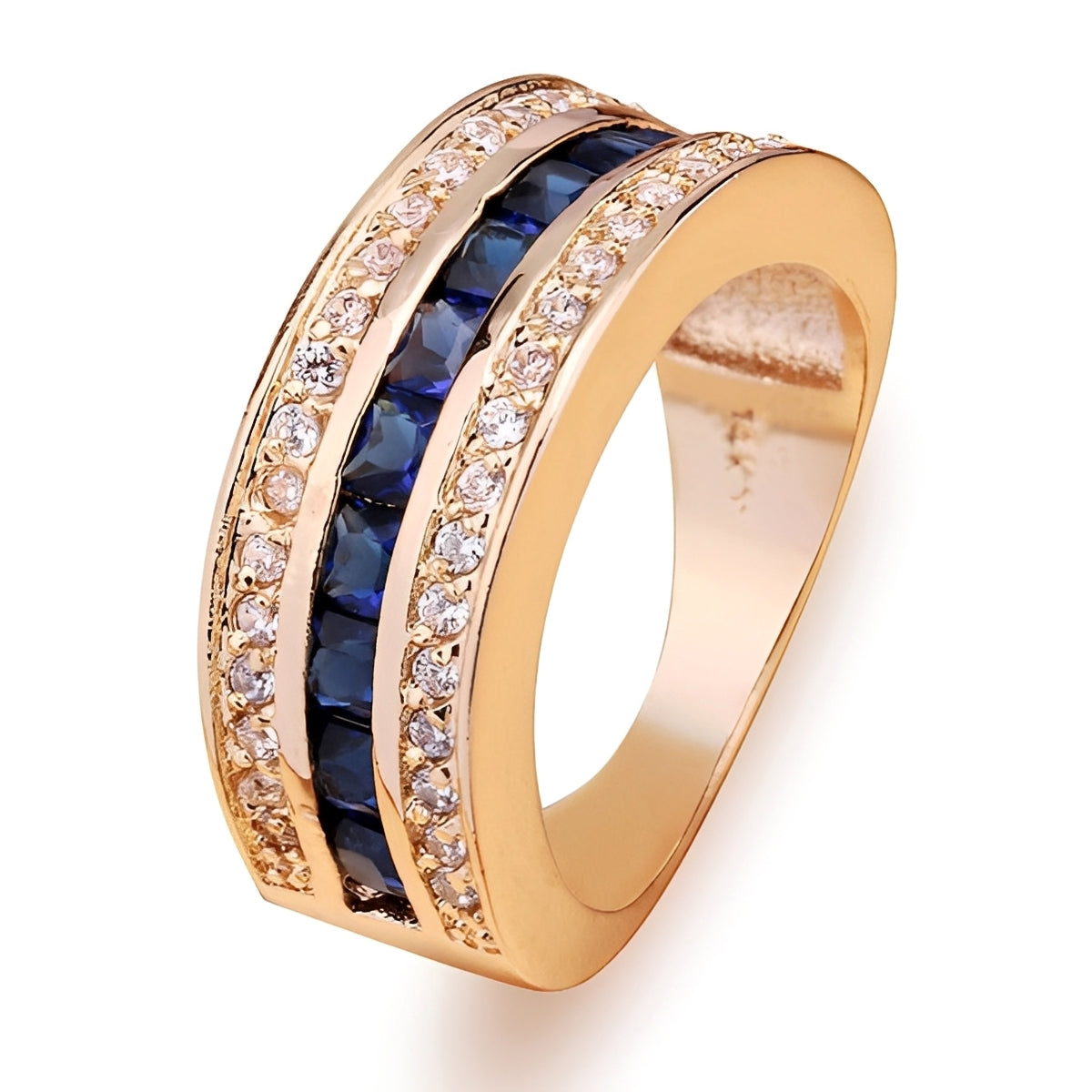 Ronan – Square Men's Ring with Crystals and Gold Sapphire