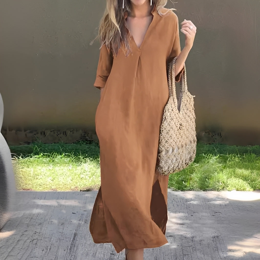 Lucie - Women's casual dress with V-neck and relaxed fit