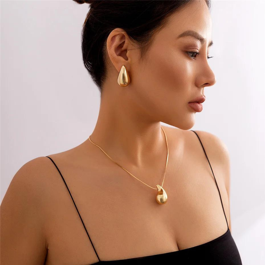 Large Water Drop Necklace - Gold Necklace with Water Drop Pendant