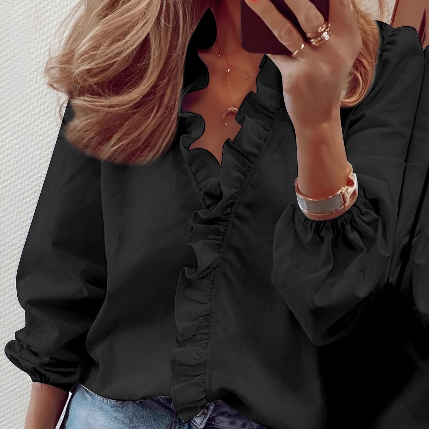 Martha - Stylish ruffle blouse with V-neck for women