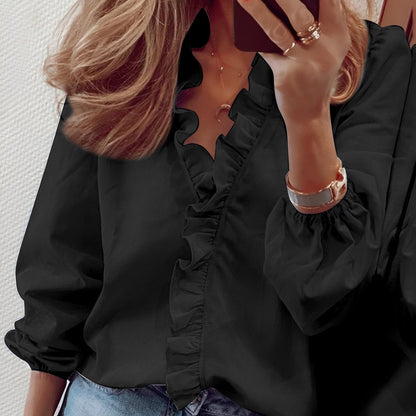 Martha - Stylish ruffle blouse with V-neck for women