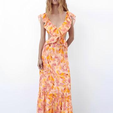 Hazel - Stylish patterned dress with ruffles for women