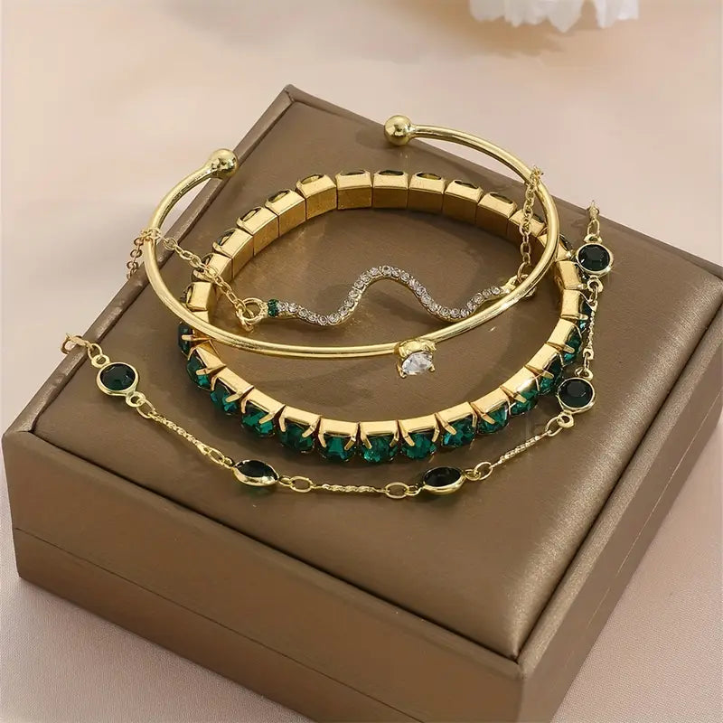 Camille – Elegant bracelet set with green stones
