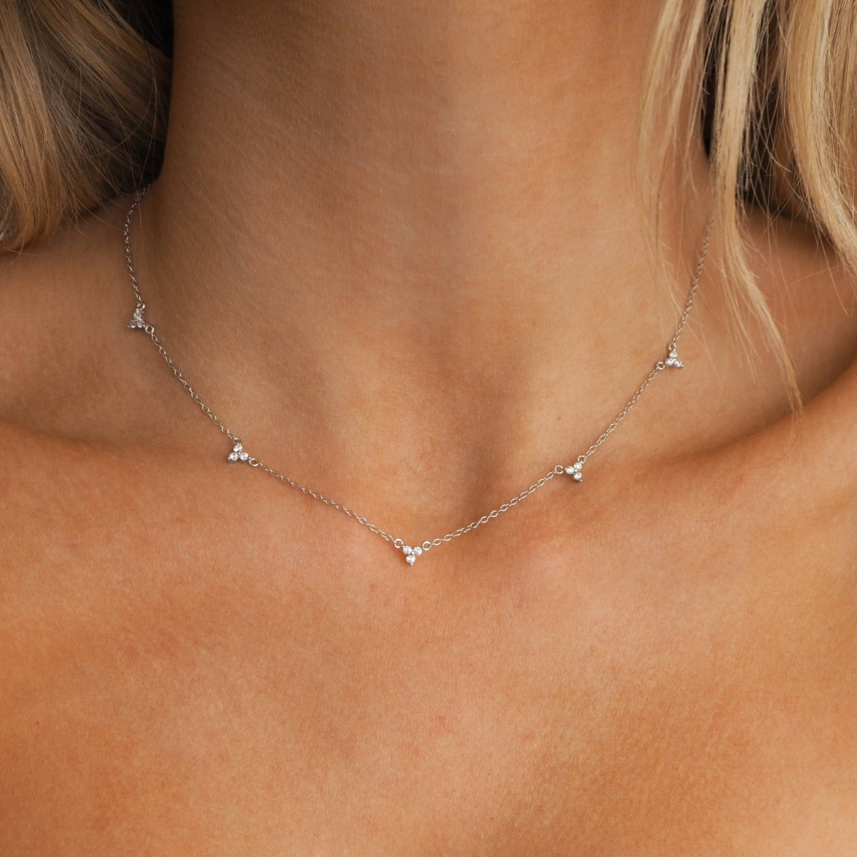 Silver Necklace with Cluster Crystals