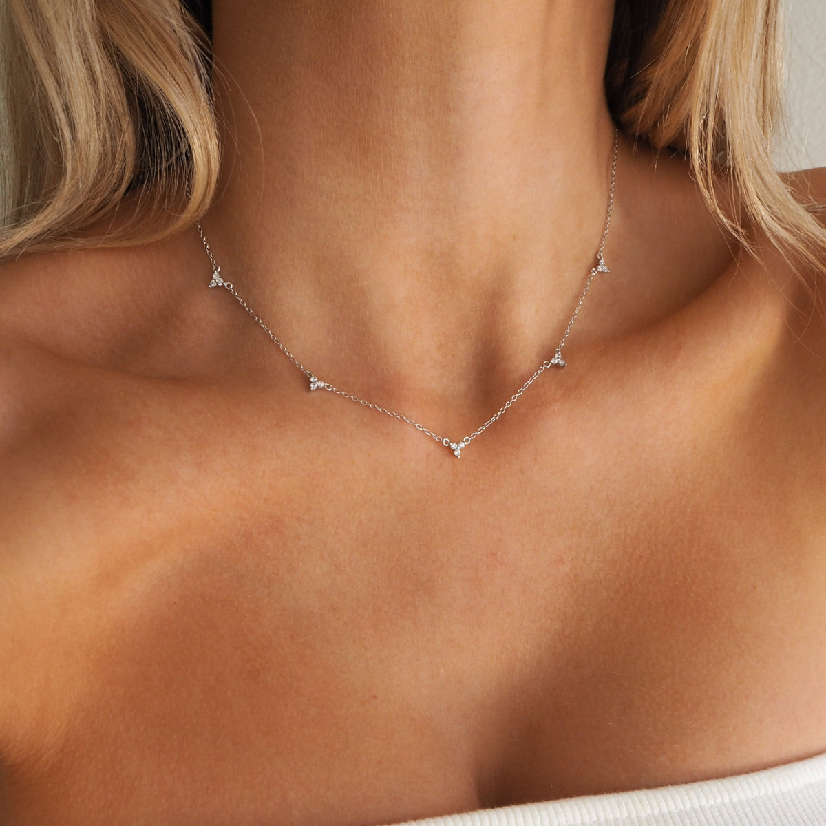 Silver Necklace with Cluster Crystals
