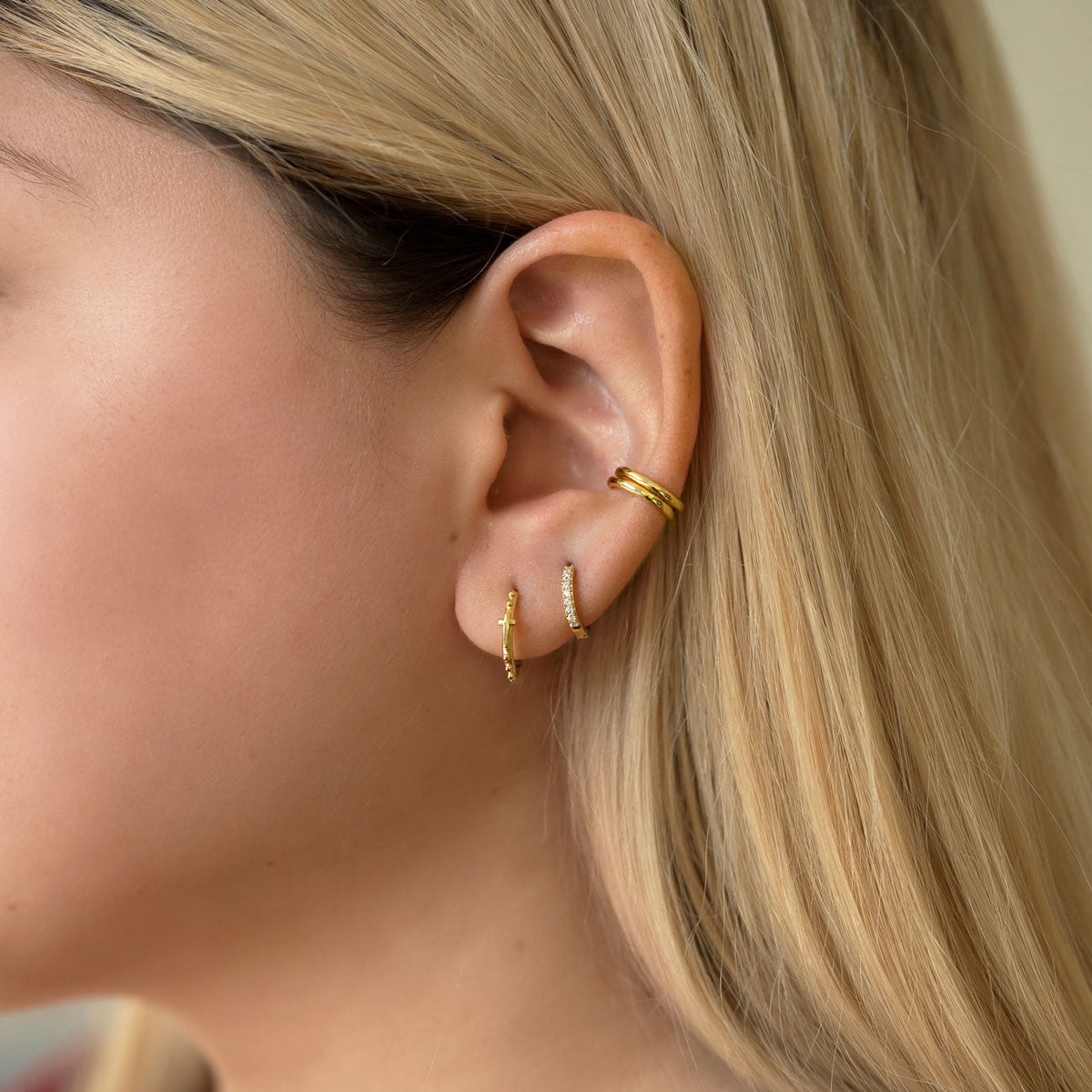 Thin Huggie Earrings with Pave Crystals