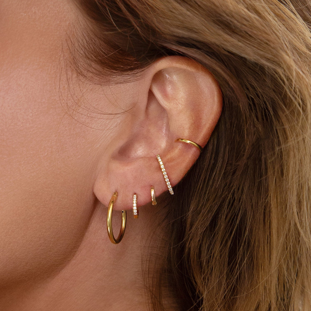 Thin Huggie Earrings with Pave Crystals