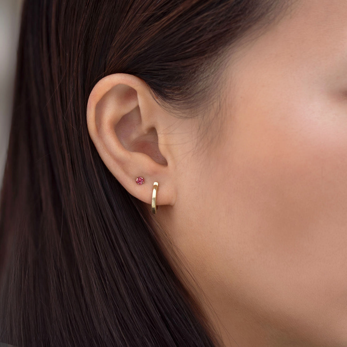Tiny Birthstone Earrings (Ruby)
