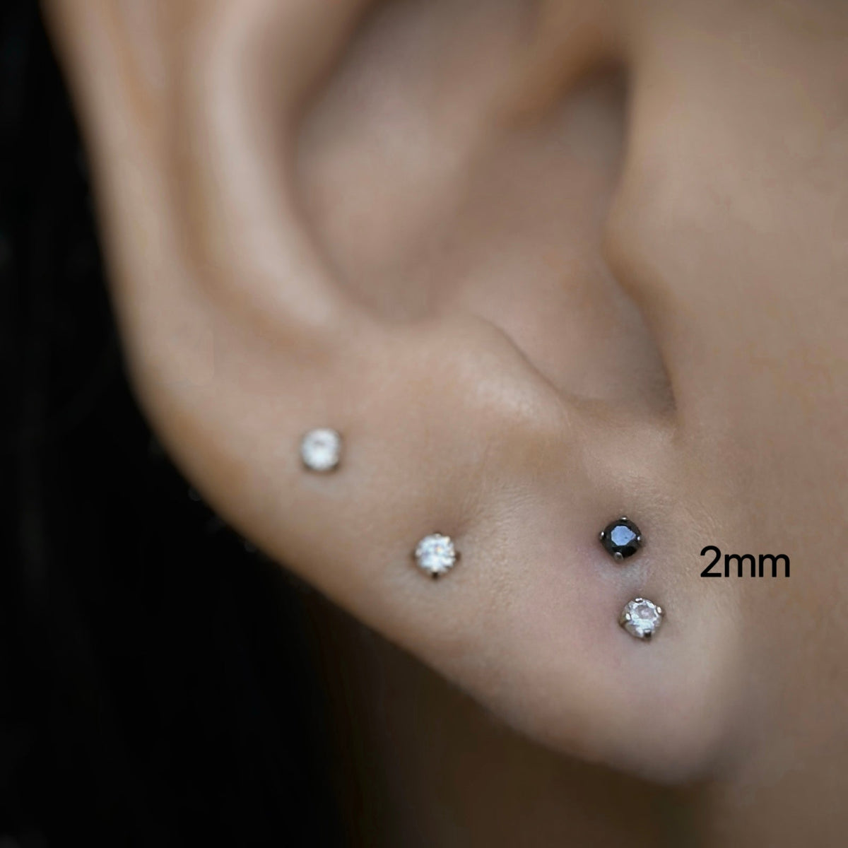 Flat Back Earrings Without Thread of 2 mm with CZ