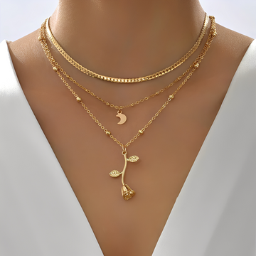 Sylvia – Necklace with pink pendant and gold moon