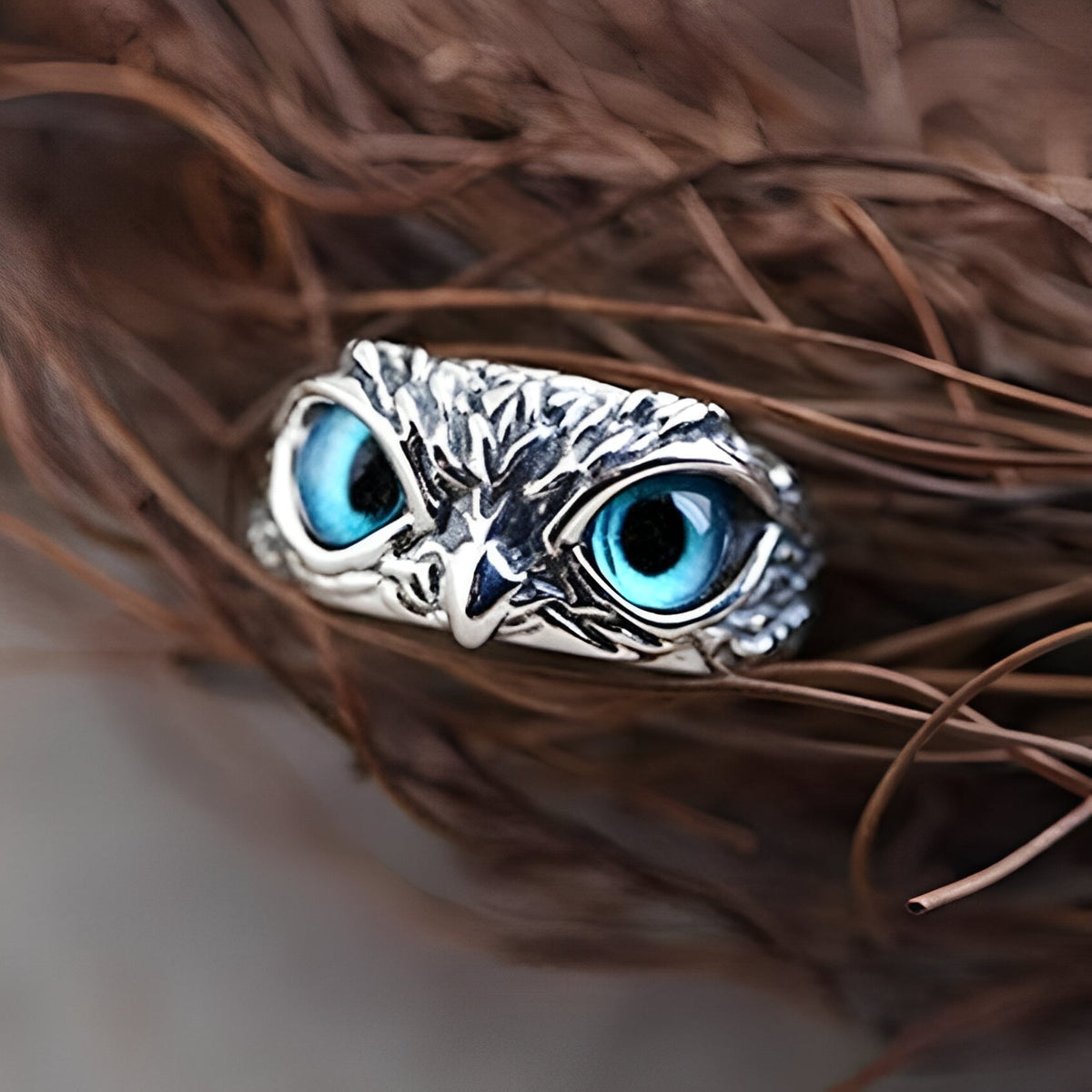 Brianna – Adjustable lucky ring with owl in silver and opal
