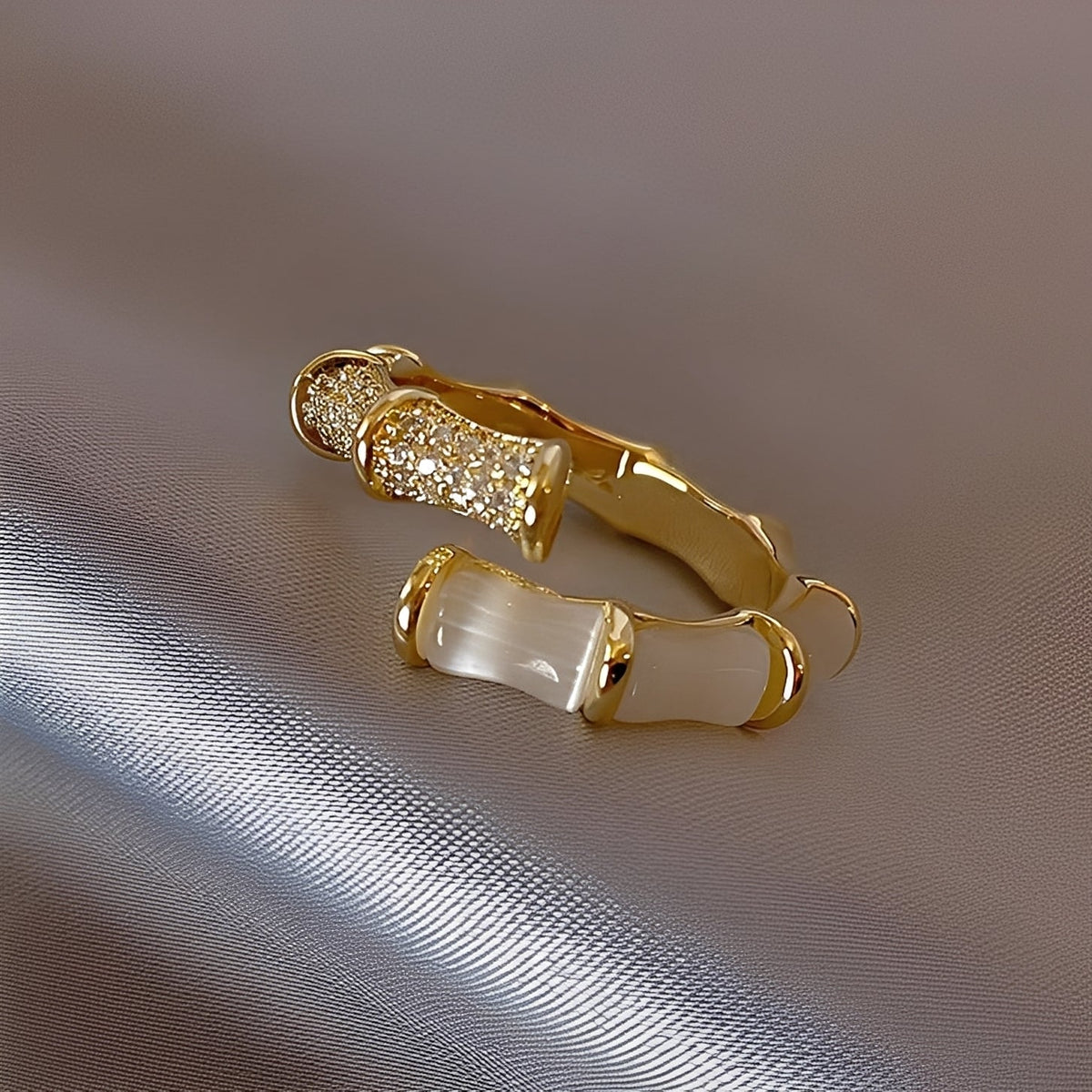 Lysiane – Gold Bamboo Shaped Adjustable Ring