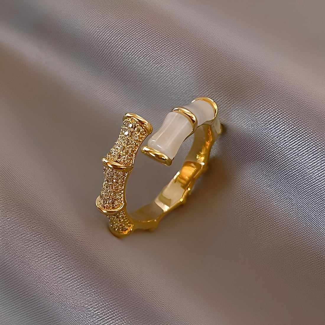 Lysiane – Gold Bamboo Shaped Adjustable Ring