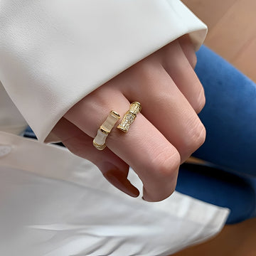 Lysiane – Gold Bamboo Shaped Adjustable Ring